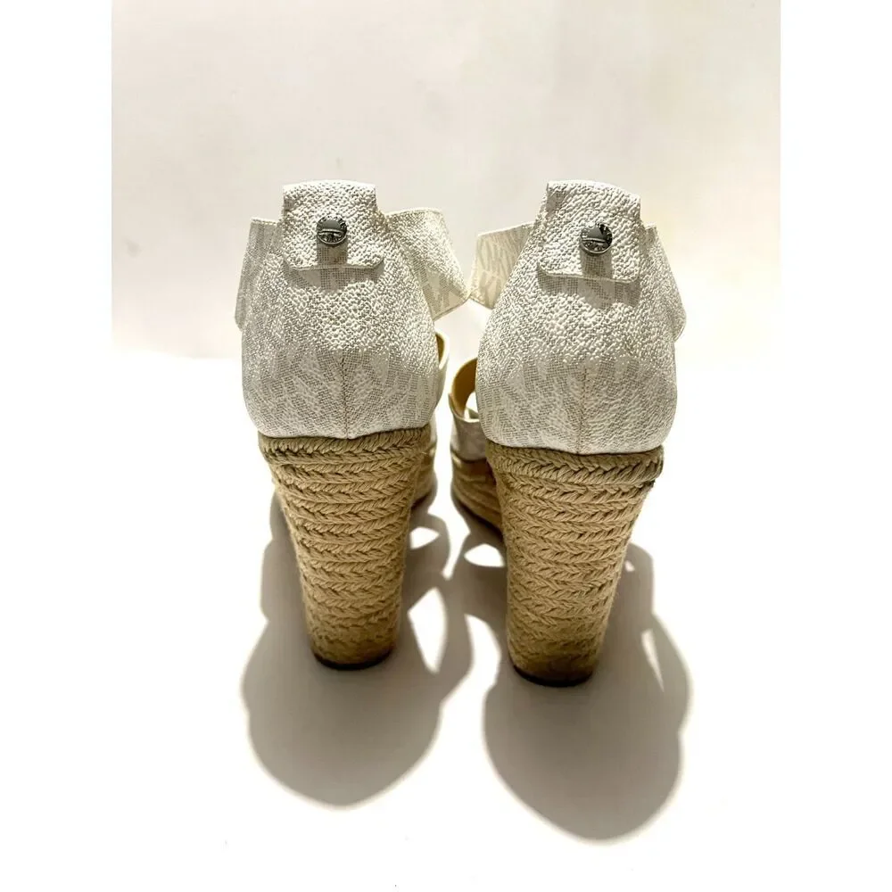 Michael Michael Kors espadrille wedges white gray logo zipper comfy women's 10.5